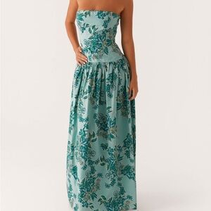 NWT Peppermayo Strapless Floral Dress - Teal